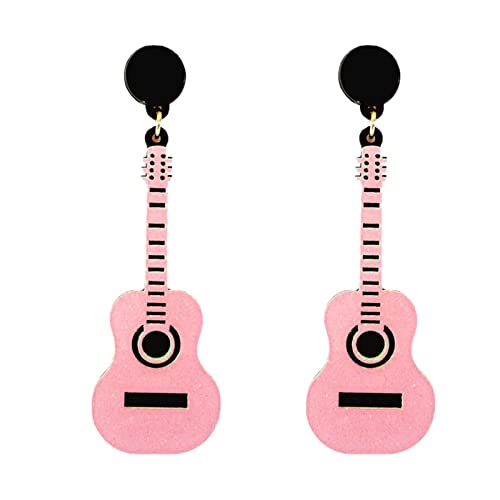 Pendientes de tuerca de guitarra para hombres y mujeres, aretes acrílicos, color rosa, azul, negro, regalo para amantes de la música, talla única, Acrílico