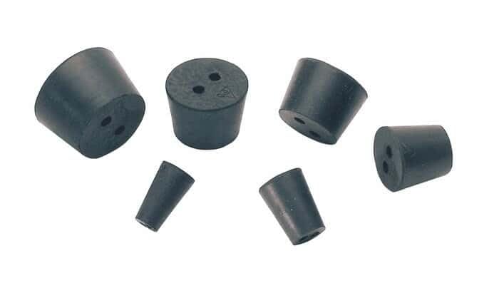 Cole-Parmer Two-Hole Black Rubber Stoppers, Standard Size 8; 13/Pk