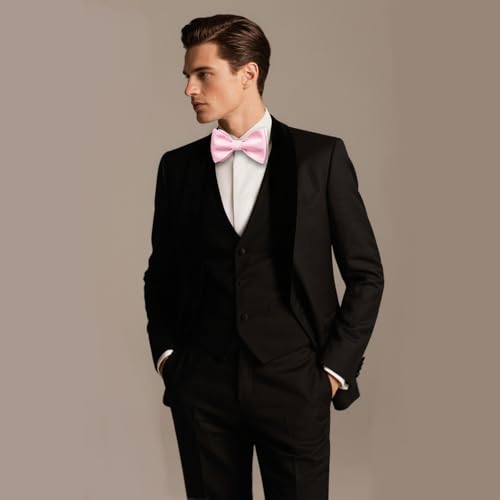 Image of DiBanGu Satin Bow tie Self-Tied Bowtie Set for Men Wedding Prom | Solid Color,Skin-Friendly,Versatile Accessory,Lapel Pin,Pocket Square,Cufflinks,School Dance,Banquet,Dinner,Celebration