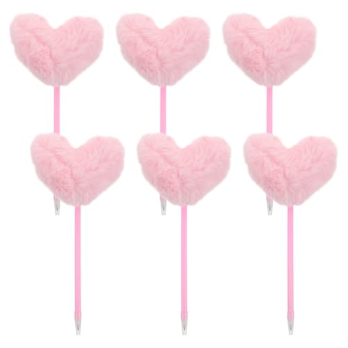 Pack de 6 bolígrafos rosas con pompón de corazón para eventos