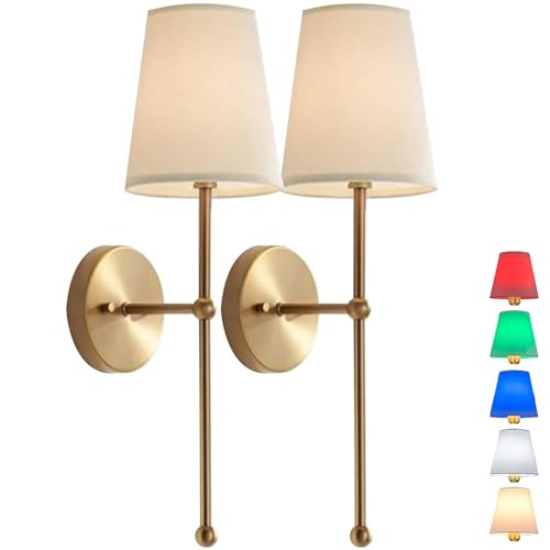 Wall Light Battery Operated Sconce Set of 2，not Hardwired Fixture,Battery Powered with Remote Dimmable Bulb,Easy to Install Not Wires,for Bedroom, Lounge, Farmhouse