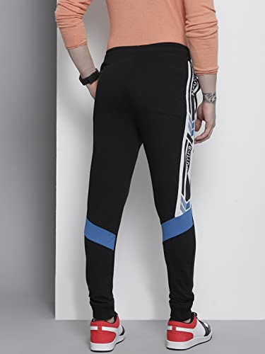 Image of The Indian Garage Co Men Slim Fit Placement Print Mid-Rise Knitted Joggers