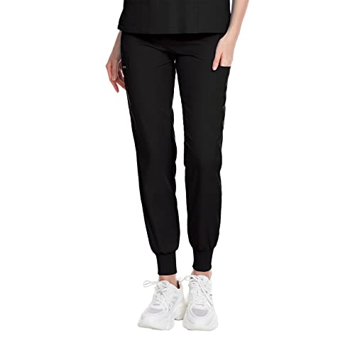 VIAOLI Scrub Pants for Women Jogger Pants 8 Pockets Cargo Pants Stretch Nurse Uniform Work Pants Unisex (Black,M,Medium)