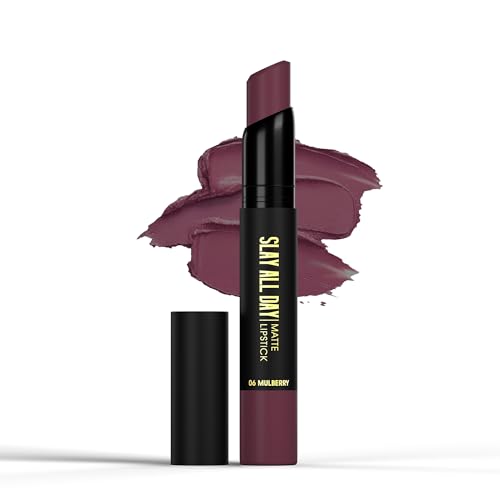 Image of Hilary Rhoda Slay All Day Matte Lipstick | Transfer-proof & Smudge-proof | Long-Lasting & Premium Creamy Lipstick | Waterproof & Vibrant Colour lipstick | 2.6g (Mulberry - Shade 06)