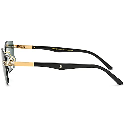 Image of HEPIDEM 100% Really Buffalo Horn Handmade Sun Glasses for Women,Square Rimless Luxury Buffs Sunglasses With Diamonds