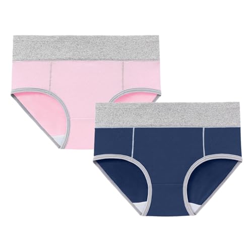 Juego de 2 bragas de algodón para mujer, cintura alta, talla grande, slips, comodidad, elástico, para mujer, vientre plano, bragas sexy y chic ropa interior, Azul oscuro, M