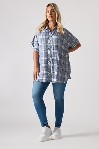 Yours Curve Metallic Check Print Shirt - Women's - Plus Size Curve Blue
