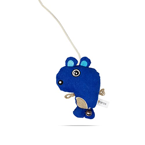 Image of BarkButler x Fofos Cat Teaser Toy Beaver Interactive, Blue|Bell & US Imported Catnip Inside|Durable Wooden Stick+Robust Rope|for All Cat Breeds
