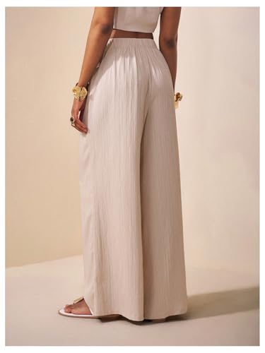 Women's Elastic Waist Casual Pants Side Knot Straight Wide Leg Lounge Pants Trousers2