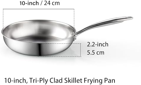 Cook N Home 10-inch Stainless Steel Frying Pan, Tri-Ply Clad 18/10 Stainless Steel Skillet Sauté Cooking Fry Pan, Induction Cookware, Silver - Thumbnail 2