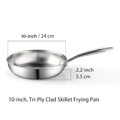 Image of Cook N Home 02682 Tri-Ply Clad Stainless Steel Skillet Saute Fry Pan, 10-inch, Silver
