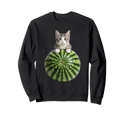Cat Watermelon Cute Funny Kitty Summer Photo Playful Feline Sweatshirt