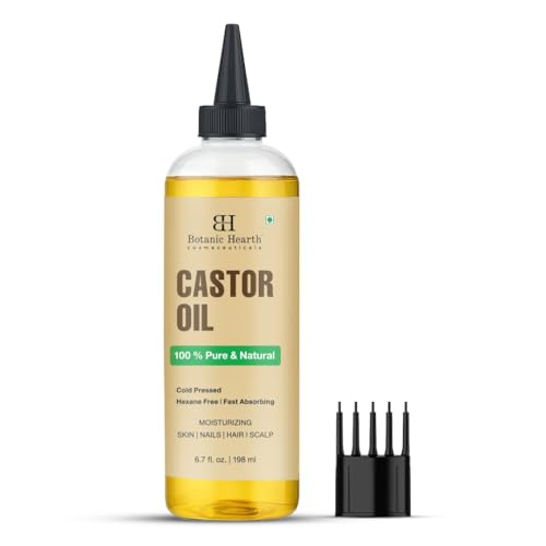 Botanic Hearth Castor Oil | 100% Pure & Natural, Cold Pressed, Hexane Free, Fast Absorbing | Moisturizing Oil For Hair, Scalp, Skin, Nails | 6.7 Fl Oz (198 Ml)