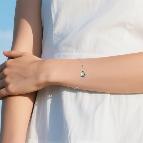 Autism Awareness Bracelet 925 Sterling Silver 7 Chakra Puzzle Piece Heart Shape Bracelet ASD Autism Jewelry Gifts for Women2