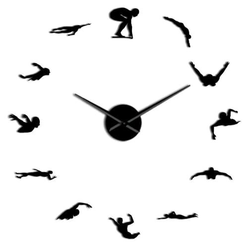 Horloge murale 3D pour salon design natation miroir acrylique 47" - 2