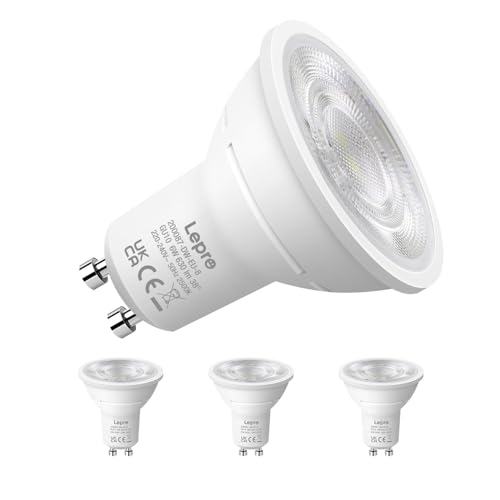 Lepro GU10 LED Spotlight Bulb, 630LM, 6W (80W Equivalent), Daylight White 6500K, 38° Beam Angle, Energy Saving Light Bulbs, Non-Dimmable, 4 Packs