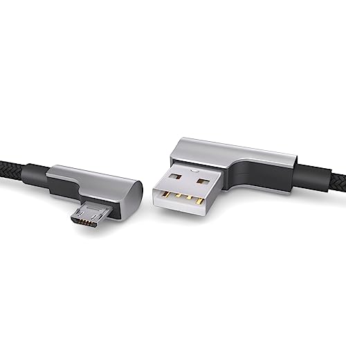 PAXO 2m nylon micro USB cable black, 90 degree angled plug, USB to micro USB charging cable, data cable, charging cable, USB 2.0