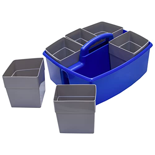 Image of Storex Large Classroom Caddy with Cups, 13 x 11 x 6.575 Inches, Blue, Case of 2 (00985U02C)