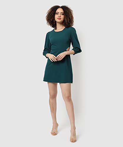 Image of PINACOLADA Women's Solid Slim Fit Mini Dress for Winter Wear | Quarter Puff Sleeve | Round Neck | Casual Dress for Woman & Girl | Western Stylish Dress for Women & Girls