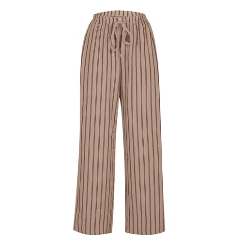 Linen Pants Women High Waisted Wide Leg Palazzo Pants Lightweight Summer Elastic Waist Casual Lounge Trousers4