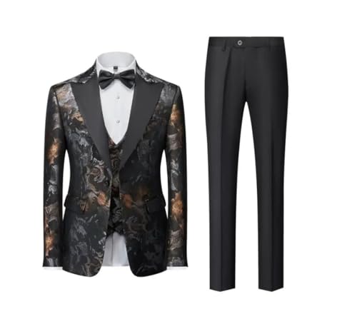 Men Three Pieces Suit Textured Dress Jacket with Pants Vest Wedding Party Blazer Coat Trousers