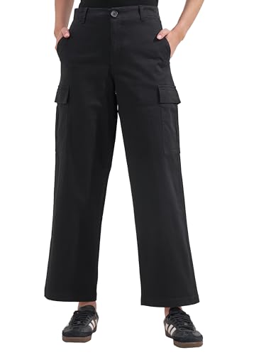 Image of Tokyo Talkies Pure Cotton Straight Wide Leg Cargo Pants |Relaxed Fit Utility Trousers