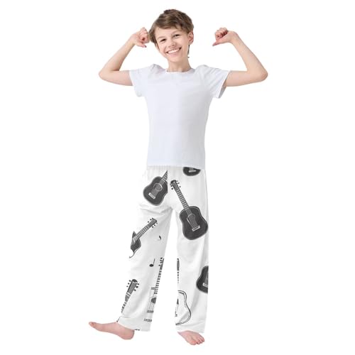 ZZXXB Guitar and Music Note Boys Long Pants Soft Trousers Elastic Waist Kids Lounge Bottoms with Pockets S-XL3