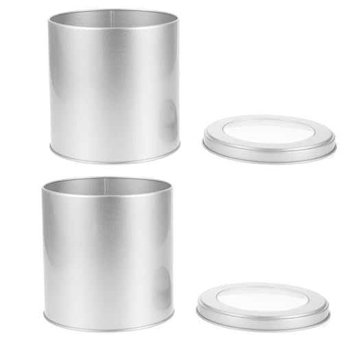 SUPVOX 2pcs Silver Tinplate Canister with Airtight Lid, 120x120mm Coffee and Loose Leaf Tea Storage Jar, Kitchen Home Storage Container for Sugar and Sweets