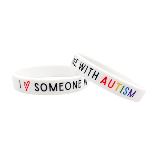 I Love Someone With Autism Wristband Autistic Support ASD Aspergers Silicone Rainbow White Heart Bands Jewelry Jewellery For Men Women Kids Unisex Gift 202mm (1 Wristband only)