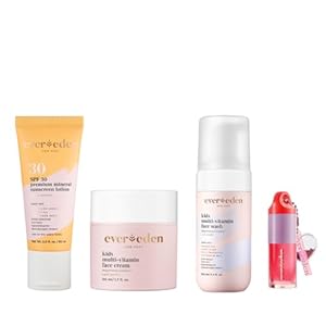 Evereden Daily Routine Set & Non-Toxic Lip Gloss: Clean & Vegan Skin Care for Kids – Nourishing Tween Skincare with Multi-Vitamin Face Wash, Face Cream, SPF 30 Sunscreen & Tinted Lip Gloss