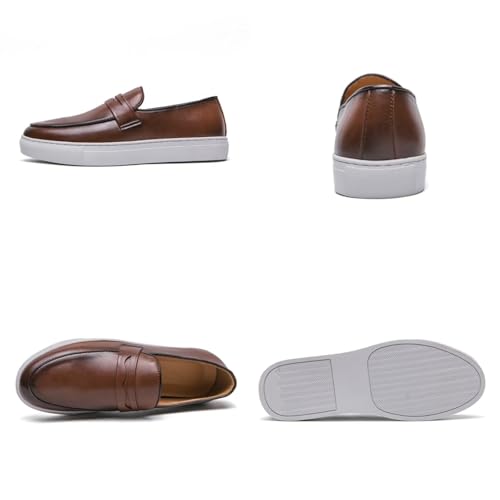 Aimery Mens Leather Platform Slip-on Casual Loafers Retro Round Toe Comfort Penny Loafers Tuxedo Walking Driving Moccasin Shoes4