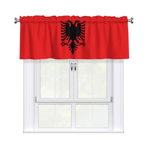 sxzvvbn Cantonnière de fenêtre artistique pour cuisine, salle de bain, buanderie, studio - Motif drapeau albanais - 137 x 46 cm