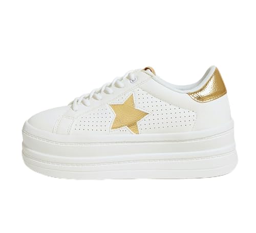 BELOS Fashion Platform Women Sneakers Faux Suede Stars Holographic Rainbow Walking Shoes