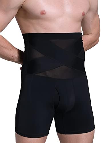 SHIONF Men Tummy Control Shorts High Waist Slimming Underwear Body Shapewear Belly Girdle Shaper Leg Boxer Briefs,Black Medium