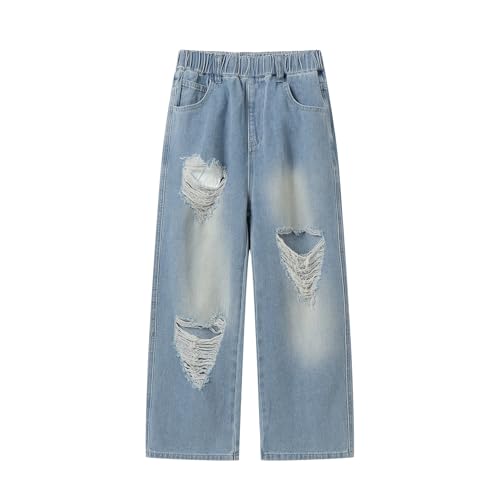 LittleSpring Unisex Boys Girls Ripped Jeans Wide Leg Denim Pants Loose Fit 6-18 Years2