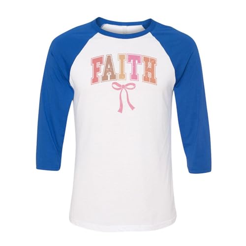 TeesAndTankYou Easter Faith Three-Quarter Raglan Sleeve Baseball Shirt Unisex 2X-Large White/Royal
