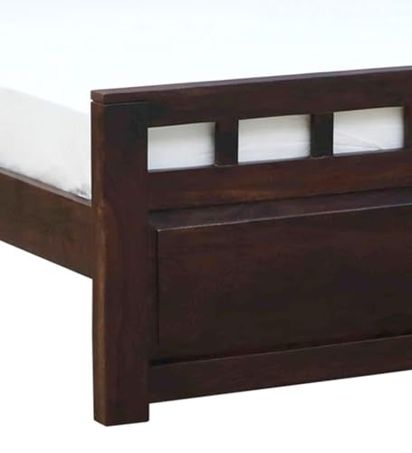 Image of EXCEL International Matrix Solid Sheesham Wood Queen Size Bed Without Storage | Wooden Double Bed with Velvet Upholstery Cushioned Headboard for Bedroom | Rosewood, Provincial Teak