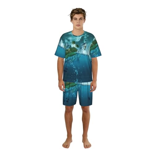 Pyjama court homme léger évite la chaleur ensemble manches courtes style marin