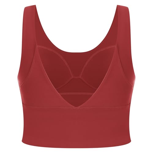 Image of ABOCIW Longline Sports Bra for Women V Back Wireless Padded Medium Support Yoga Bra Workout Crop Tank Tops