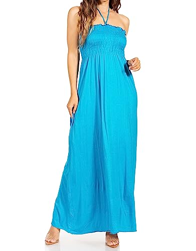 Image of Sakkas Soft Jersey Feel Solid Color Smocked Bodice String Halter Long Dress