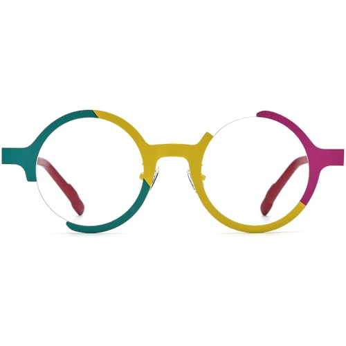 Image of FONEX Colorful Pure Titanium Glasses Frame Women Retro Round Eyeglasses