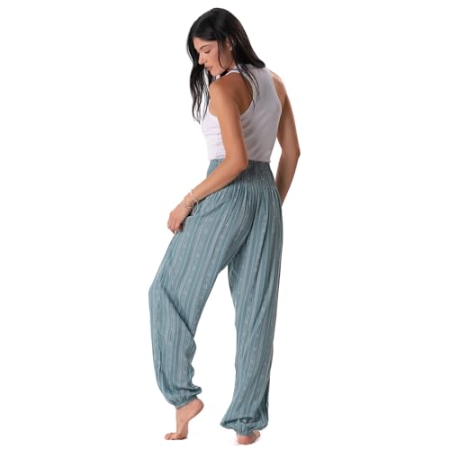 Image of Lotus and Luna Women's Harem Pants Thai Pants for Beach & Lounge High Waisted Flowy Boho Pants Genie Pants Yoga Pants