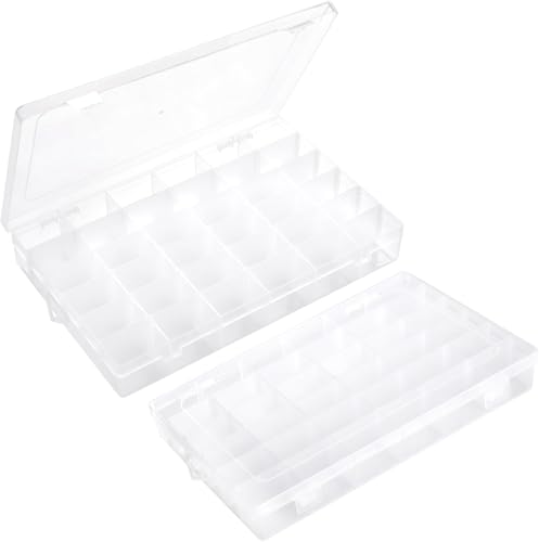 Image of 2Pcs Clear Visible Plastic Storage Box- Rectangular Storage Box, Suitable For Beads, Screws Hardware Accessories Organizer Box Art DIY, Crafts, Jewelry, Fishing Tackle, With Label Stickers (36Grids)