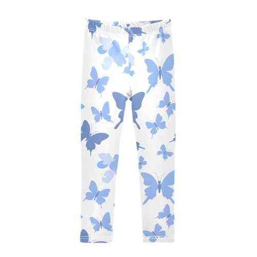 Blue Butterfly Silhouette Girls Leggings Ultra Soft Compression Yoga Gym Pants for Kids 4-10T
