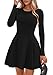 PRETTYGARDEN Long Sleeve Mini Dress for Women 2026 Spring Crewneck Knit Pleated Babydoll A Line Casual Short Party Dresses (Black,Small)