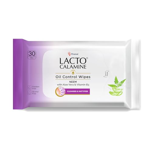 Image of Lacto Calamine Oil Control Face Wipes 30N each- Pack of 60 | Makeup Remover Wipes | Wet Tissue for Face With Neem, Aloe Vera & Niacinamide | Wet Wipes for Women & Men | Pararben & Alcohol Free