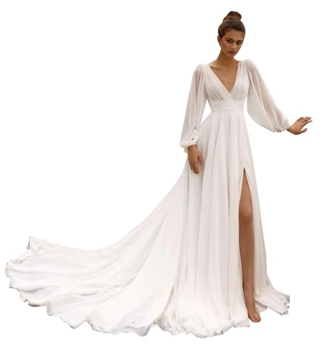 Huaxiafan Boho Long Sleeve Wedding Dresses for...