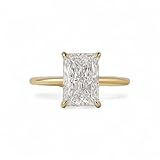 Elongated Radiant Cut Moissanite Ring 14K Solid Yellow Gold Solitaire Minimalist Engagement Jewelry Elegant Gift for Bride (925 Sterling Silver, 9 us)