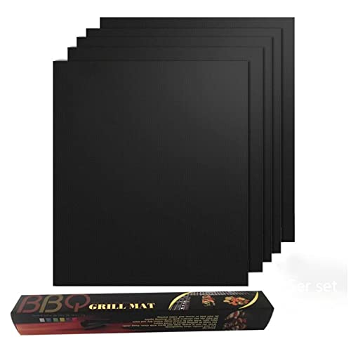 QHT BBQ Grillmatte,5er Set 40x33CM grillmatte für gasgrill Antihaft Teflon Grillmatten Wiederverwendbar, für Gasgrill und Holzkohle I Perfekte Alternative zur Grillplatte für bis 260°C/500℉