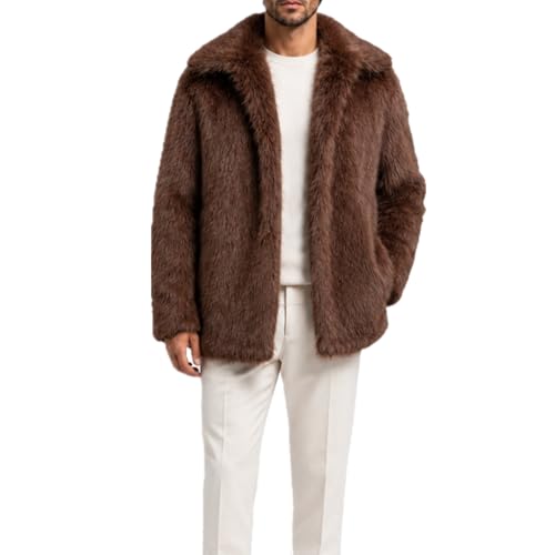Image of Colf Men's Winter Parka Coat Lapel Faux Fur Jacket | Mens Faux Fur Coat, Long Sleeve, Fluffy Overcoat, Winter Jacket